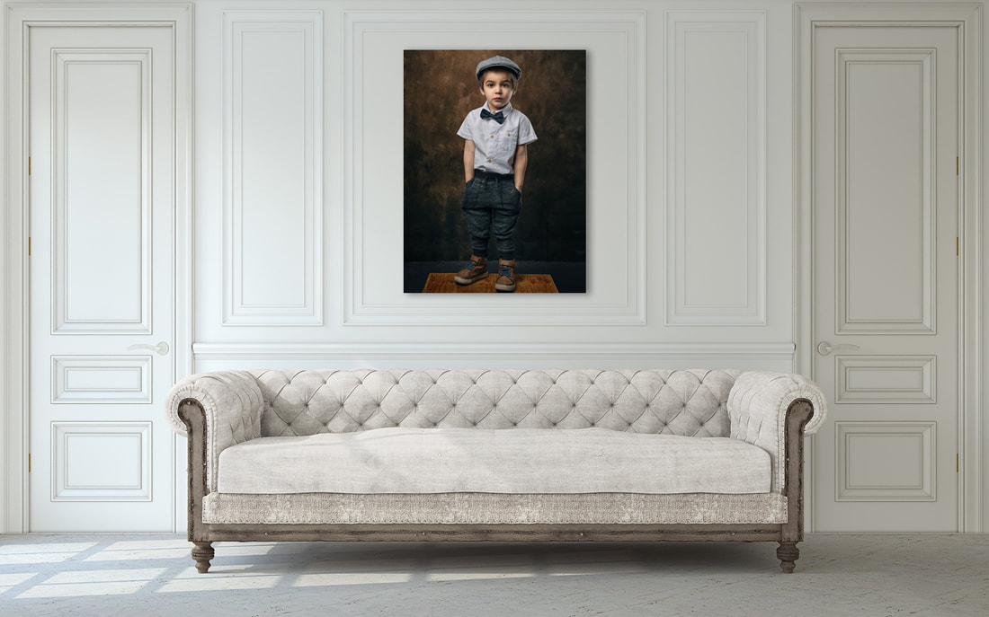 canvas print on living room wall of boy