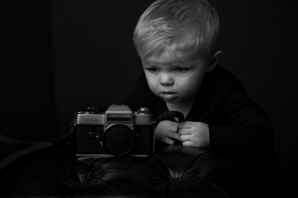 boy with camera
black and white
